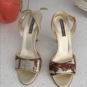 Claudia Ciuti Gold Slingback Heels with Brown Sequin Toe